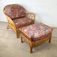 Ficks Reed Style Rattan Lounge Chair und Ottoman, amerikanisch, Ende 20.