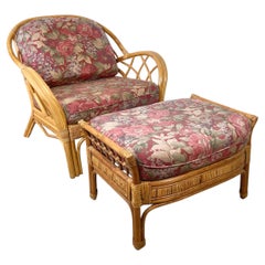 Ficks Reed Style Rattan Lounge Chair und Ottoman, amerikanisch, Ende 20.