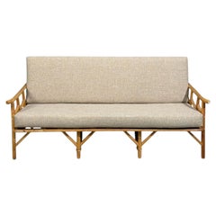 Ficks Reed, Three Seater Sofa, Bamboo, Cane, Beige Tweed, USA, 1950s