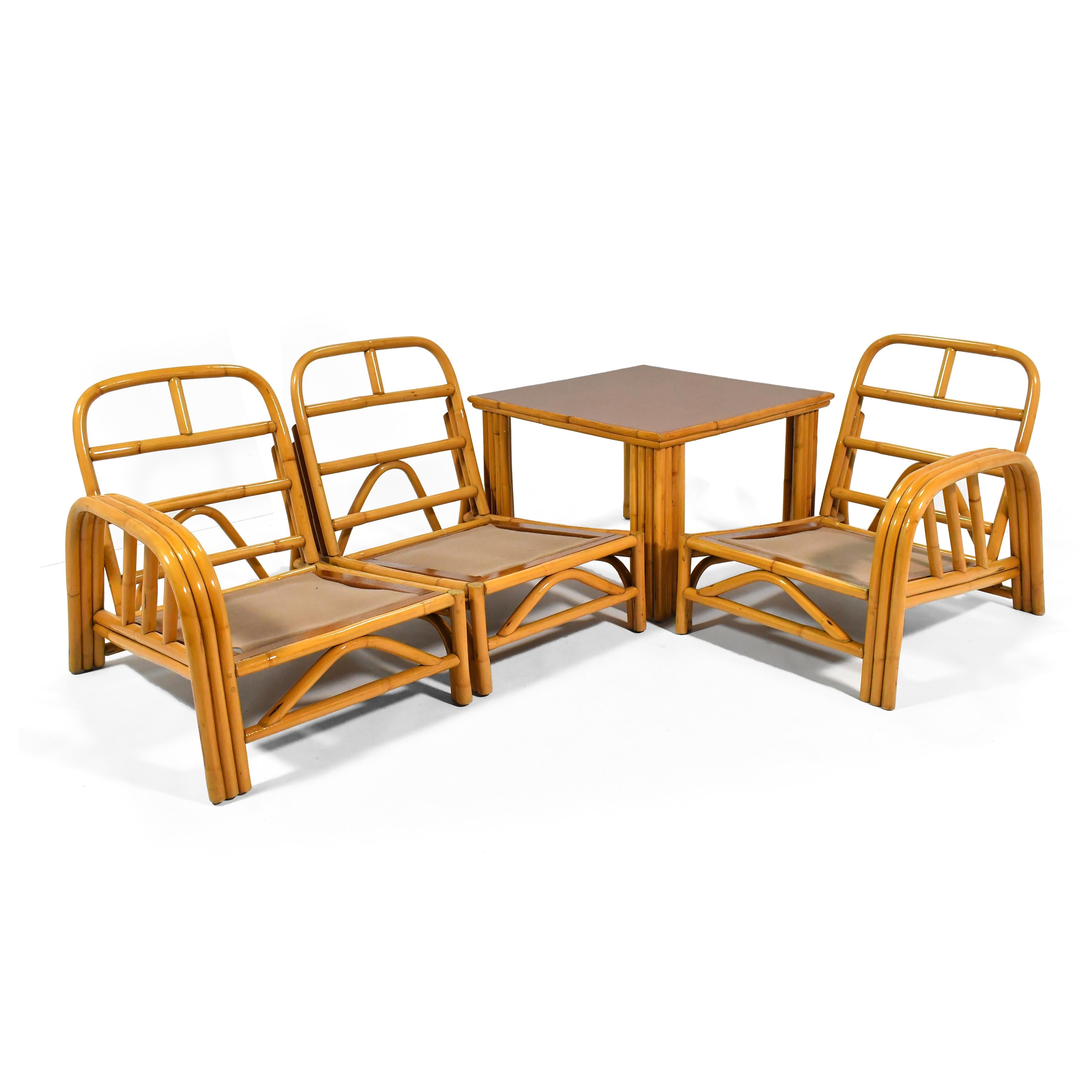 Milieu du XXe siècle Canapé trois pièces en rotin à trois brins 