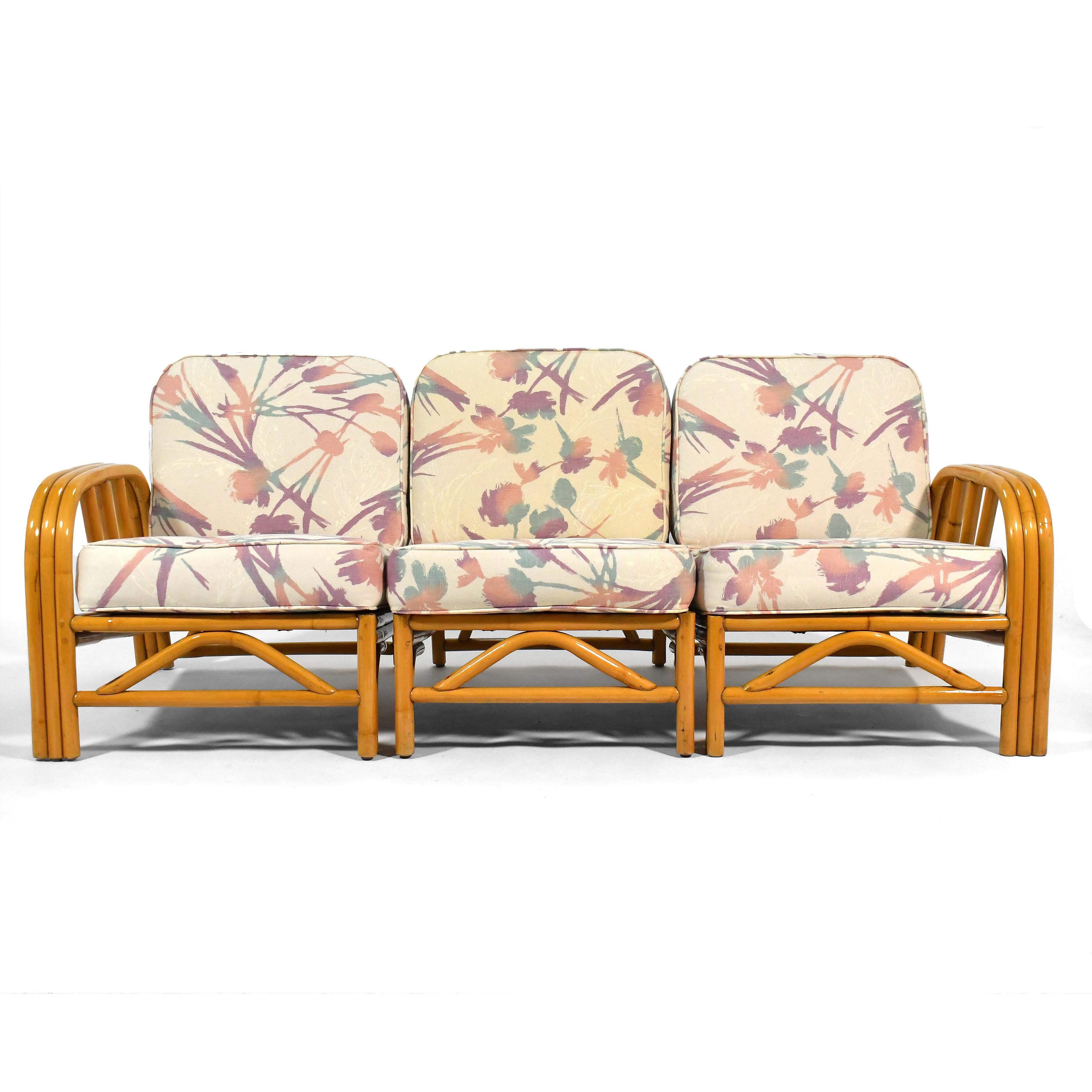 Canapé trois pièces en rotin à trois brins 