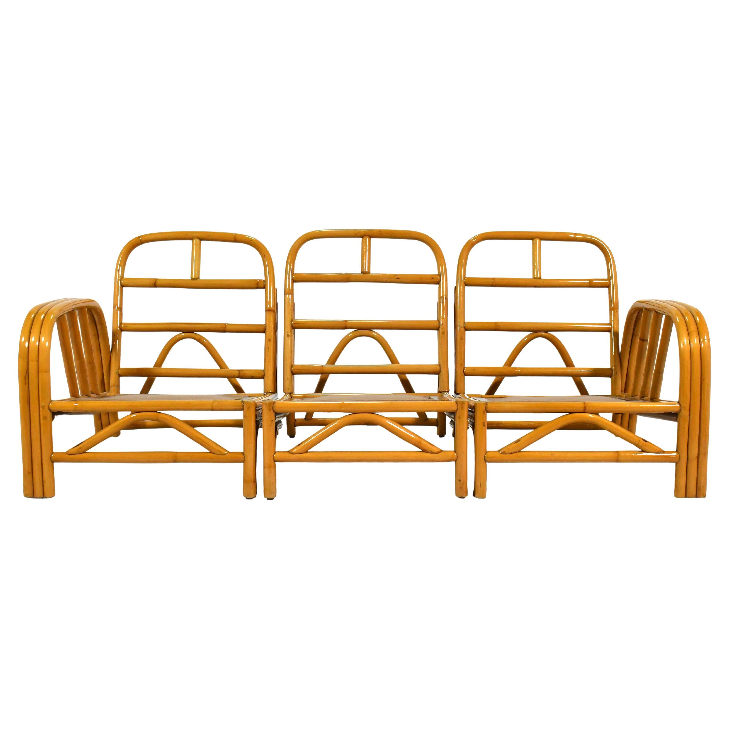 Canapé trois pièces en rotin à trois brins "Angles" de Ficks Reed