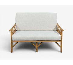 Ficks Reed, Two Seater Sofa, Bamboo, Cane, White Fabric, USA, 1950s