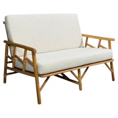 Ficks Reed, Two Seater Sofa, Bamboo, Cane, White Fabric, USA, 1950s