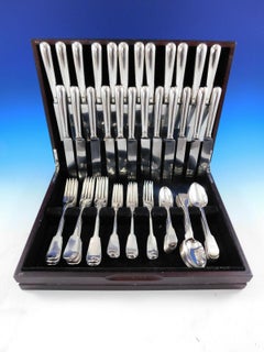 Fiddle Georgian English Sterling Silver Flatware Set Service Dinner 68 Pcs