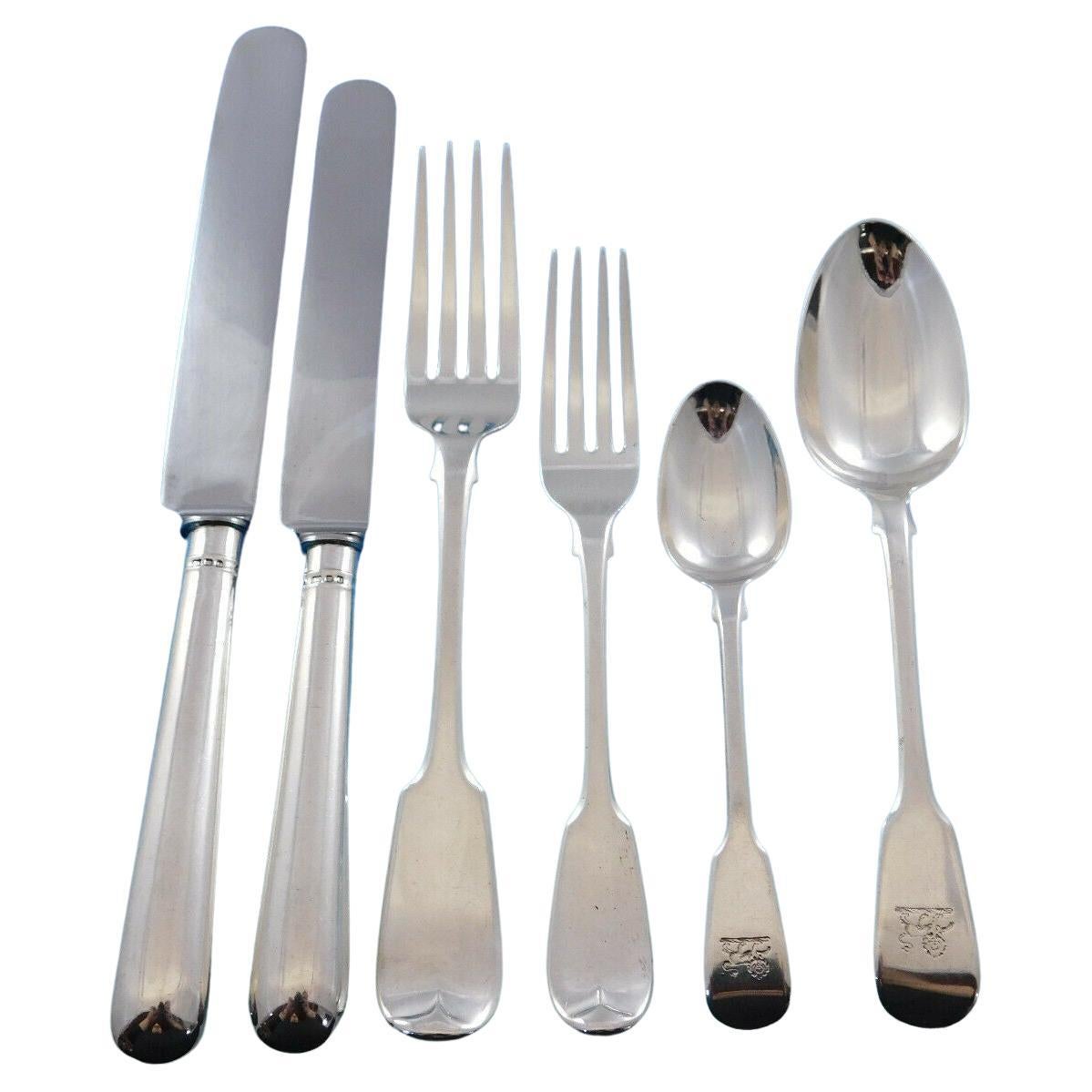 Fiddle Georgian English Sterling Silver Flatware Set Service Dinner 68 Pcs For Sale