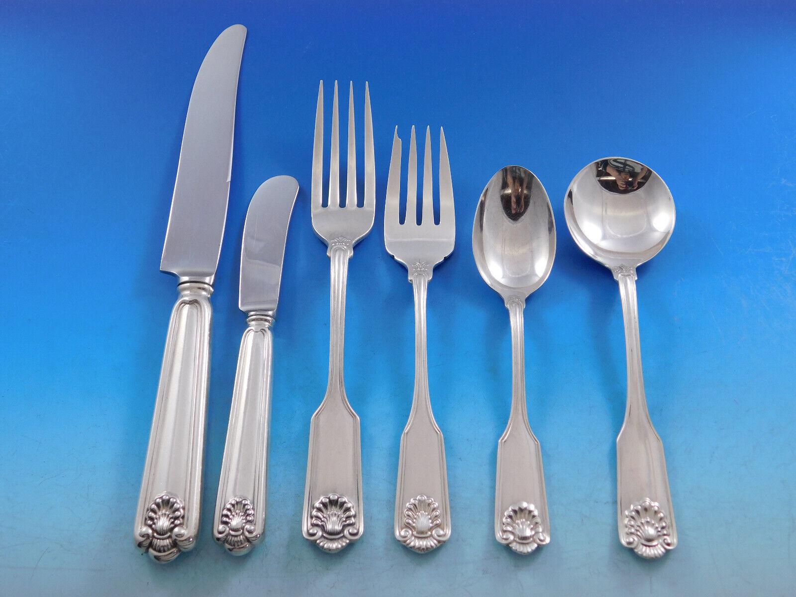 Gorgeous Fiddle Shell by Frank Smith sterling silver flatware set, 82 pieces. This set includes:

12 regular knives, french, 8 3/4