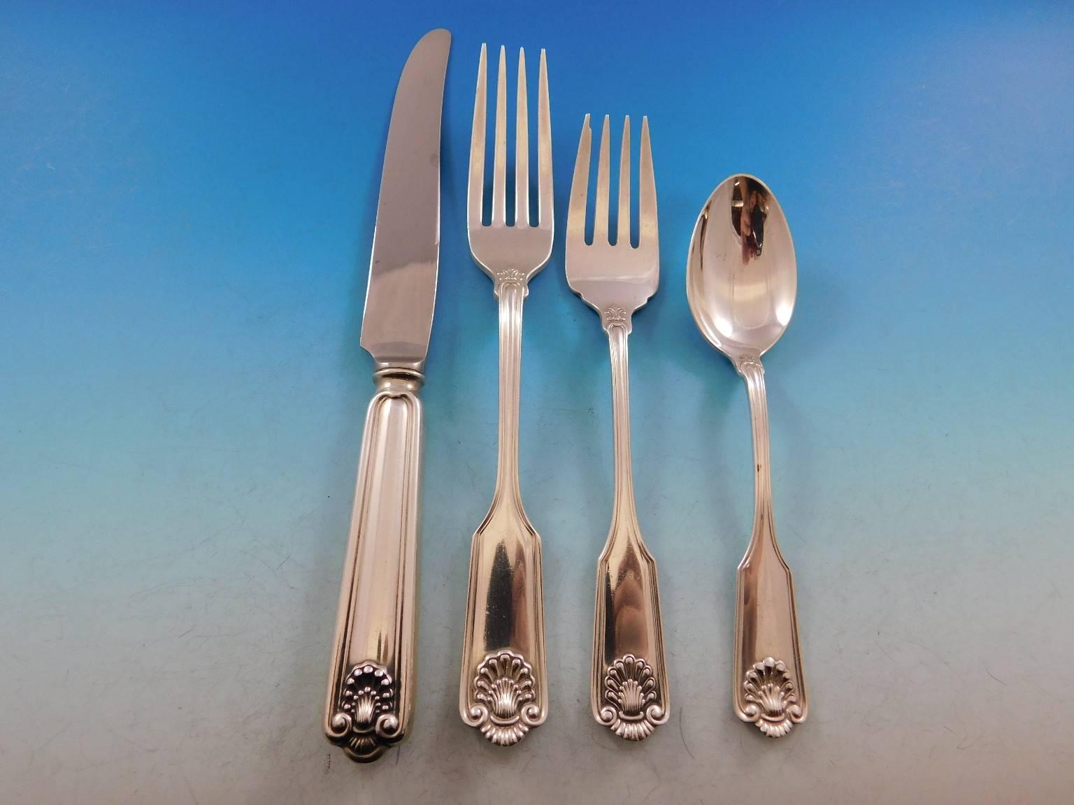 Fiddle Shell by Frank Smith Sterling Silver Flatware Set of 8 Service 54 Pieces In Excellent Condition For Sale In Big Bend, WI
