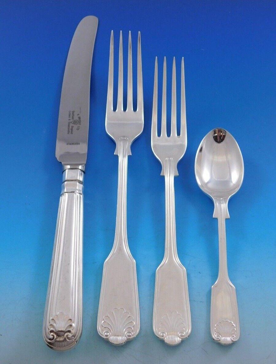 Fiddle Shell by Kenneth Bright English Silverplated Flatware Set Service 33 Pcs In Excellent Condition For Sale In Big Bend, WI