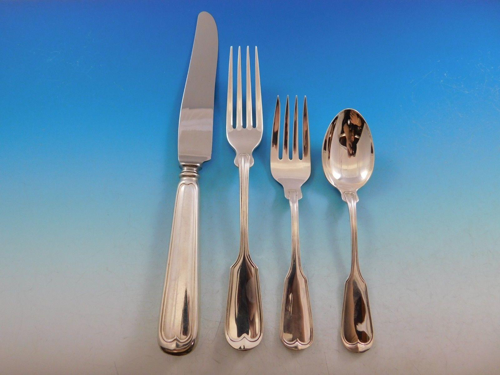 Fiddle Thread by Frank Smith Sterling Silver Flatware Set Dinner Service 40 Pcs In Excellent Condition In Big Bend, WI