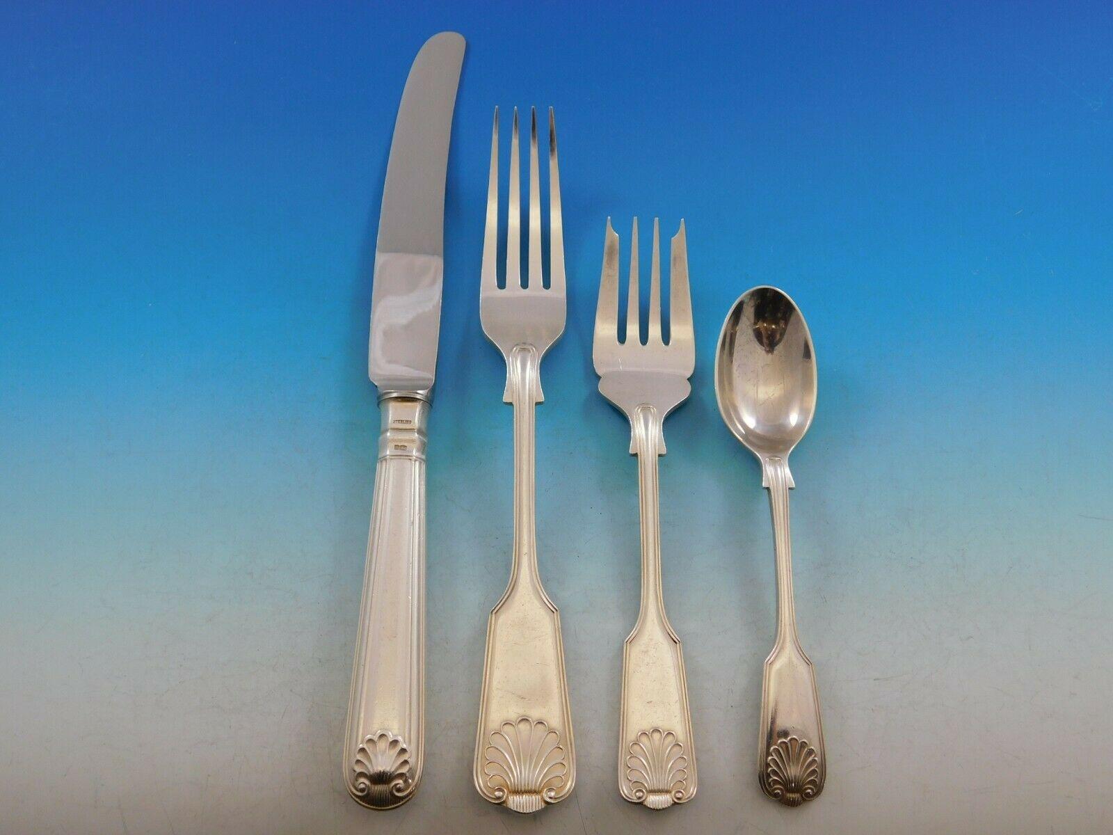 Fiddle Thread & Shell by CJ Vander English Sterling Silver Flatware Set Dinner In Excellent Condition In Big Bend, WI