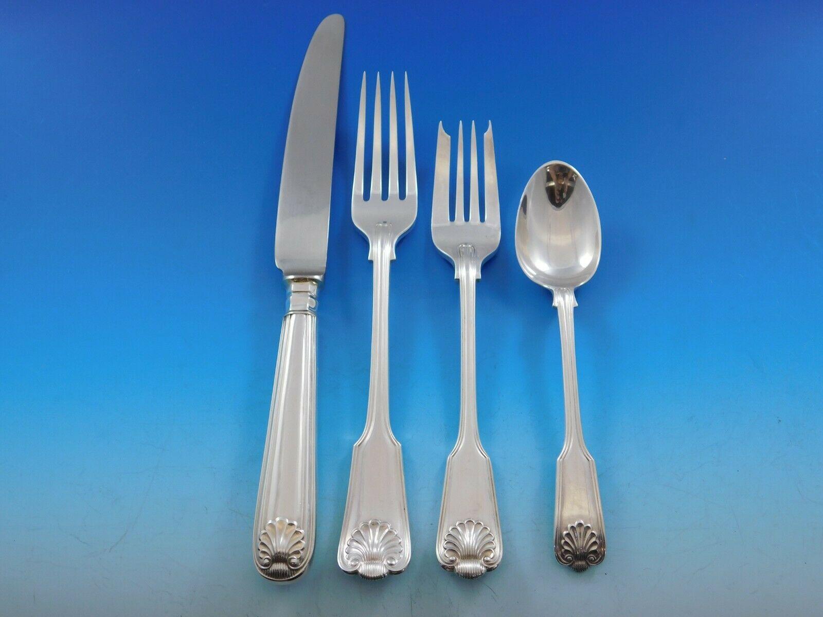 Fiddle Thread & Shell by James Robinson Sterling Silver Flatware Set 148 Pieces In Excellent Condition In Big Bend, WI