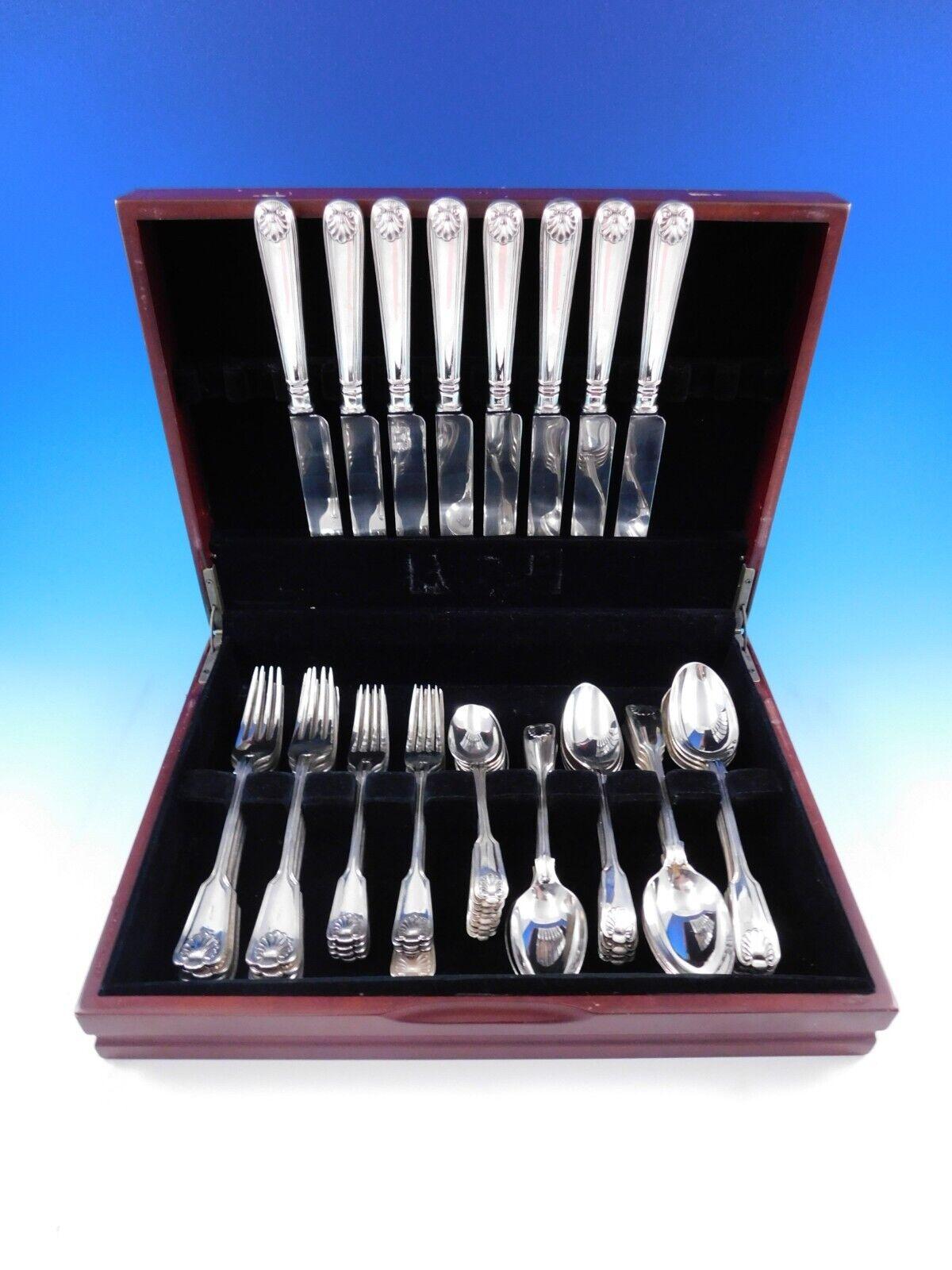 20th Century Fiddle Thread & Shell by James Robinson Sterling Silver Flatware Set Service For Sale
