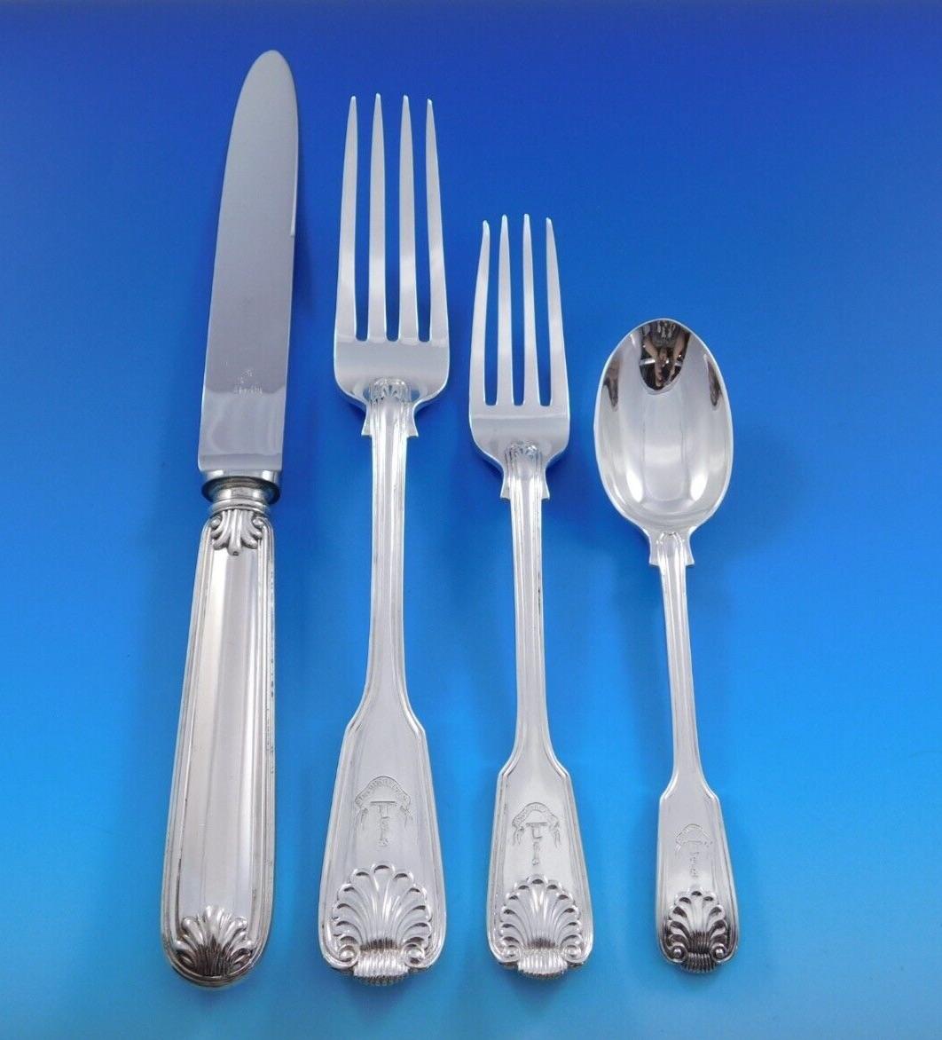 Fiddle Thread & Shell by Various English Sterling Silver Flatware Set 101 pieces For Sale 9