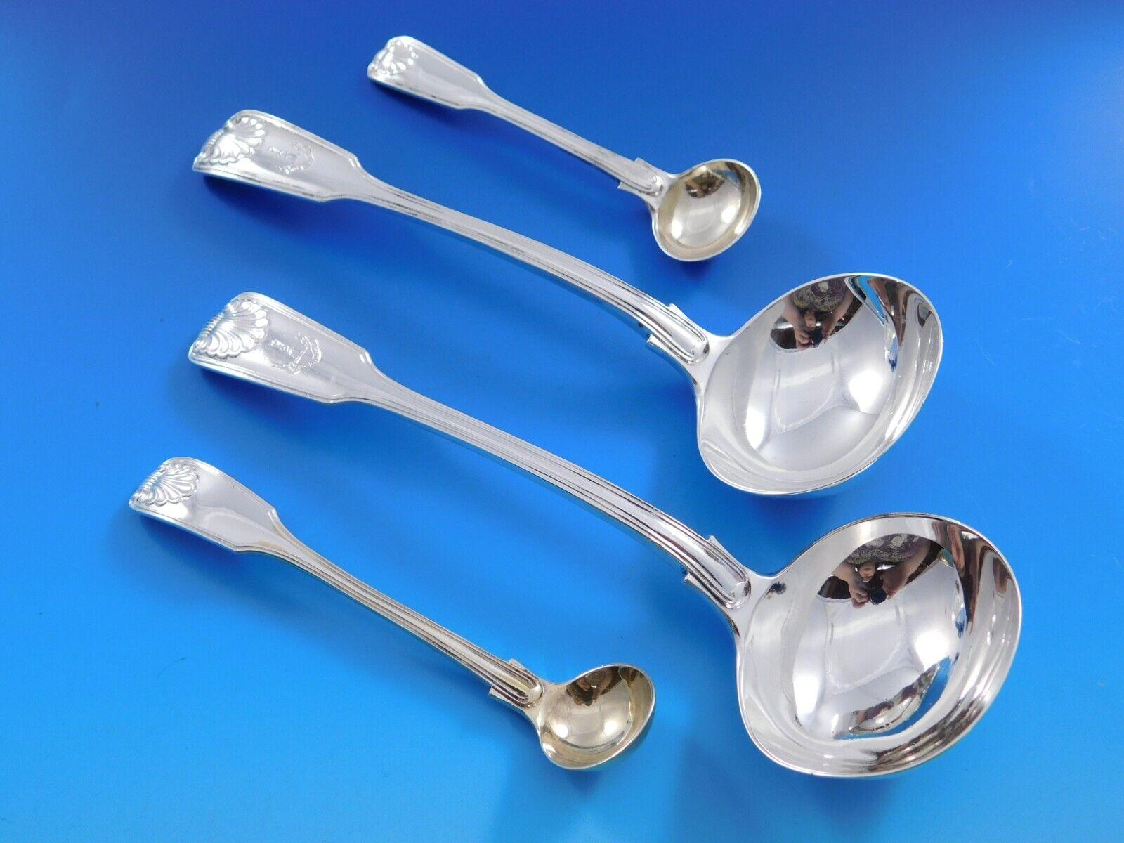 Argent sterling Fiddle Thread & Shell by Various Set de couverts en argent sterling anglais 101 pièces en vente