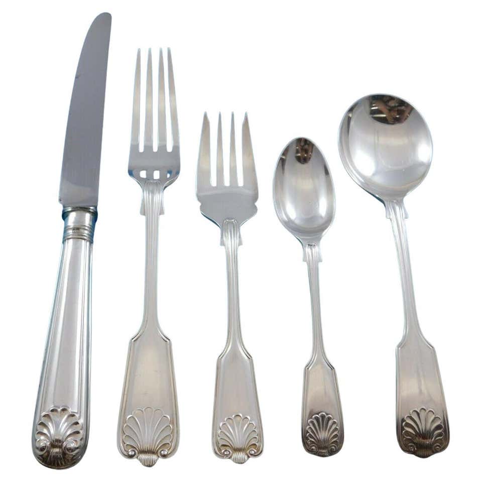 Antique English Sterling Silver Set of Cutlery / Flatware Fiddle Thread ...