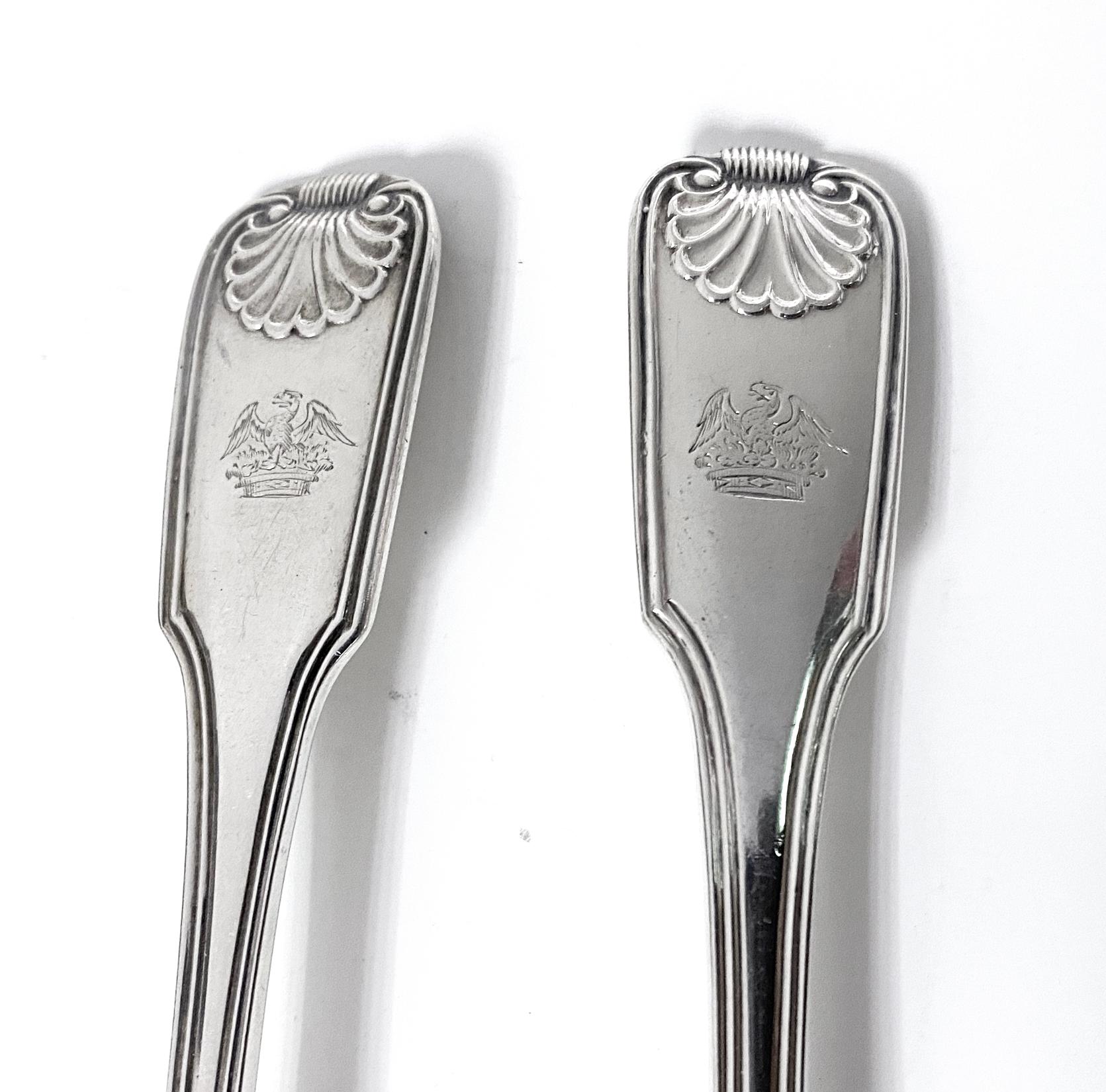 English Fiddle Thread Shell Georgian Silver Dessert Spoons London 1821 Richard Poulden