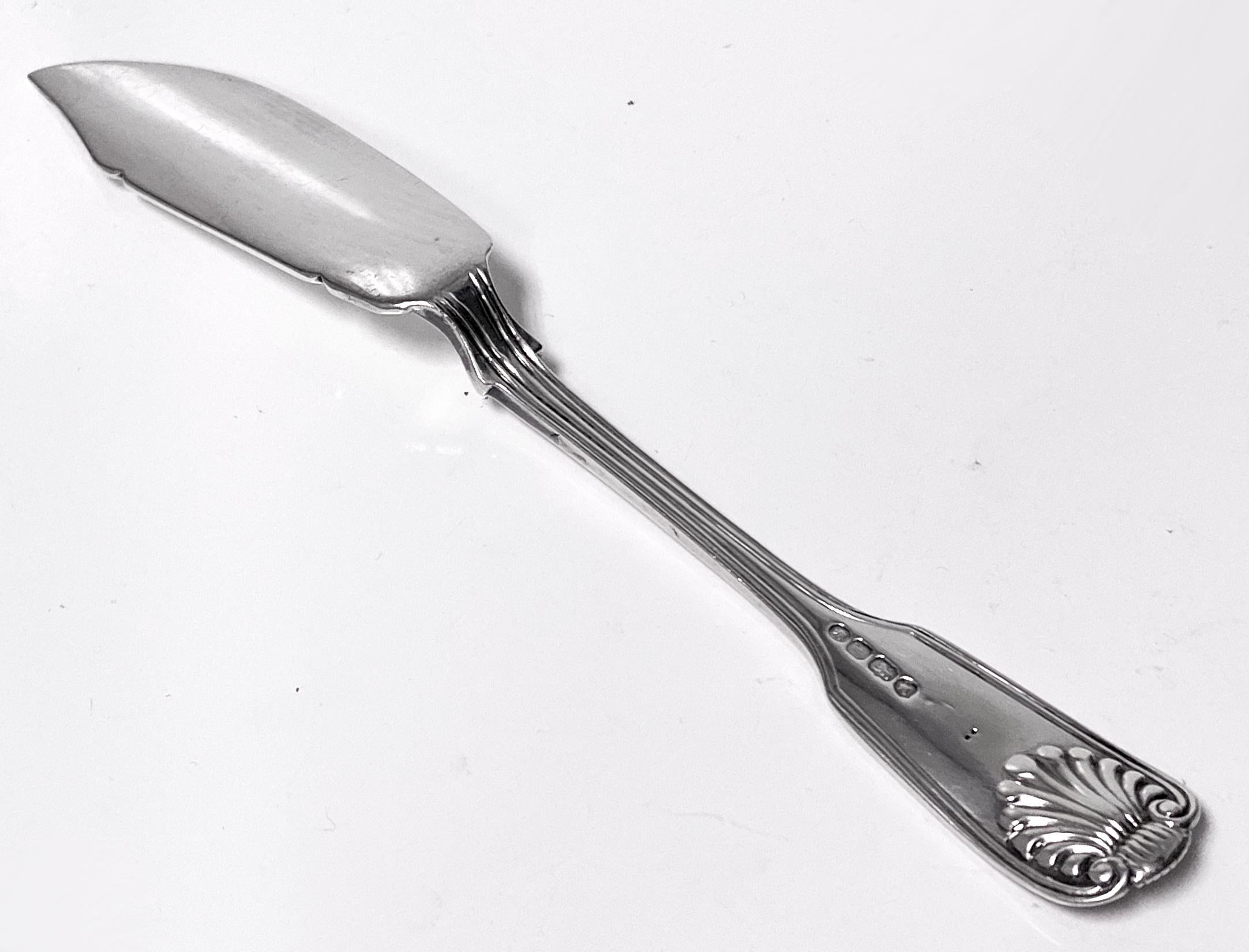 19th Century Fiddle Thread Shell Silver Butter Knife London 1841