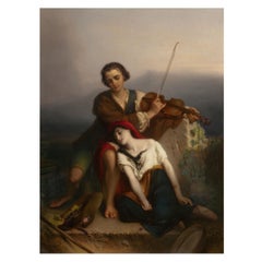 Fiddler and Gypsy Woman Large KPM Porcelain Plaque After Louis Gallait