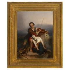 Violinista y gitana Placa grande de porcelana KPM según Louis Gallait