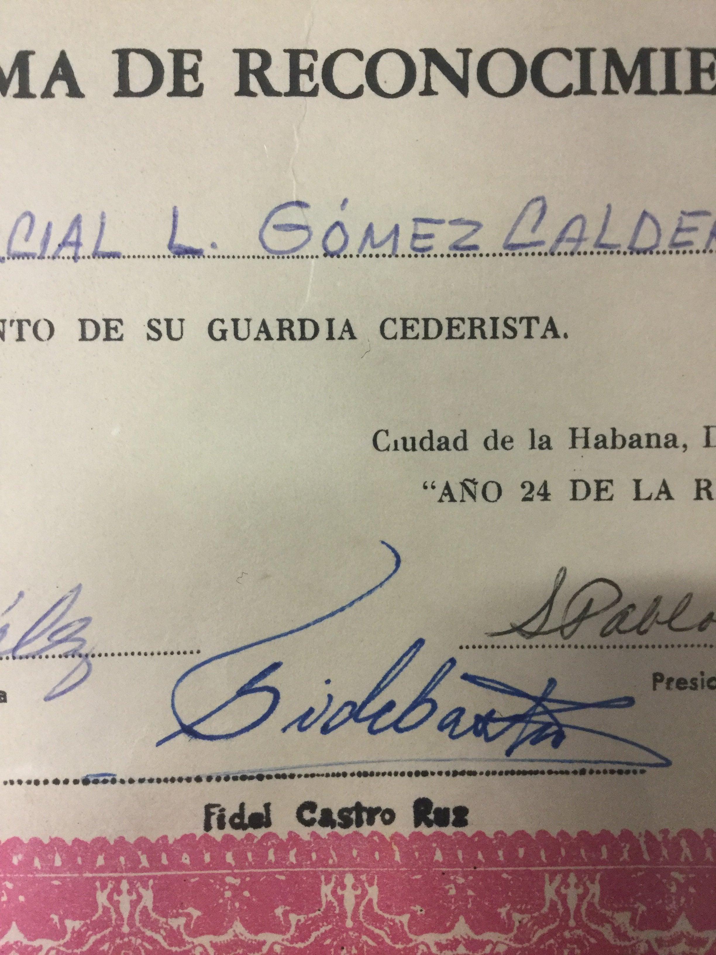 Fidel Castro Signiertes Anerkennungszertifikat (Ende des 20. Jahrhunderts) im Angebot