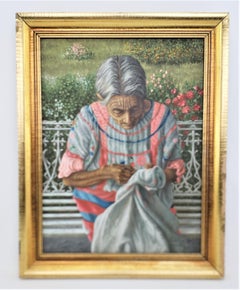 Peinture sur toile signée Fidel Garcia M. intitulée : Bordadora De Huavtla Oax