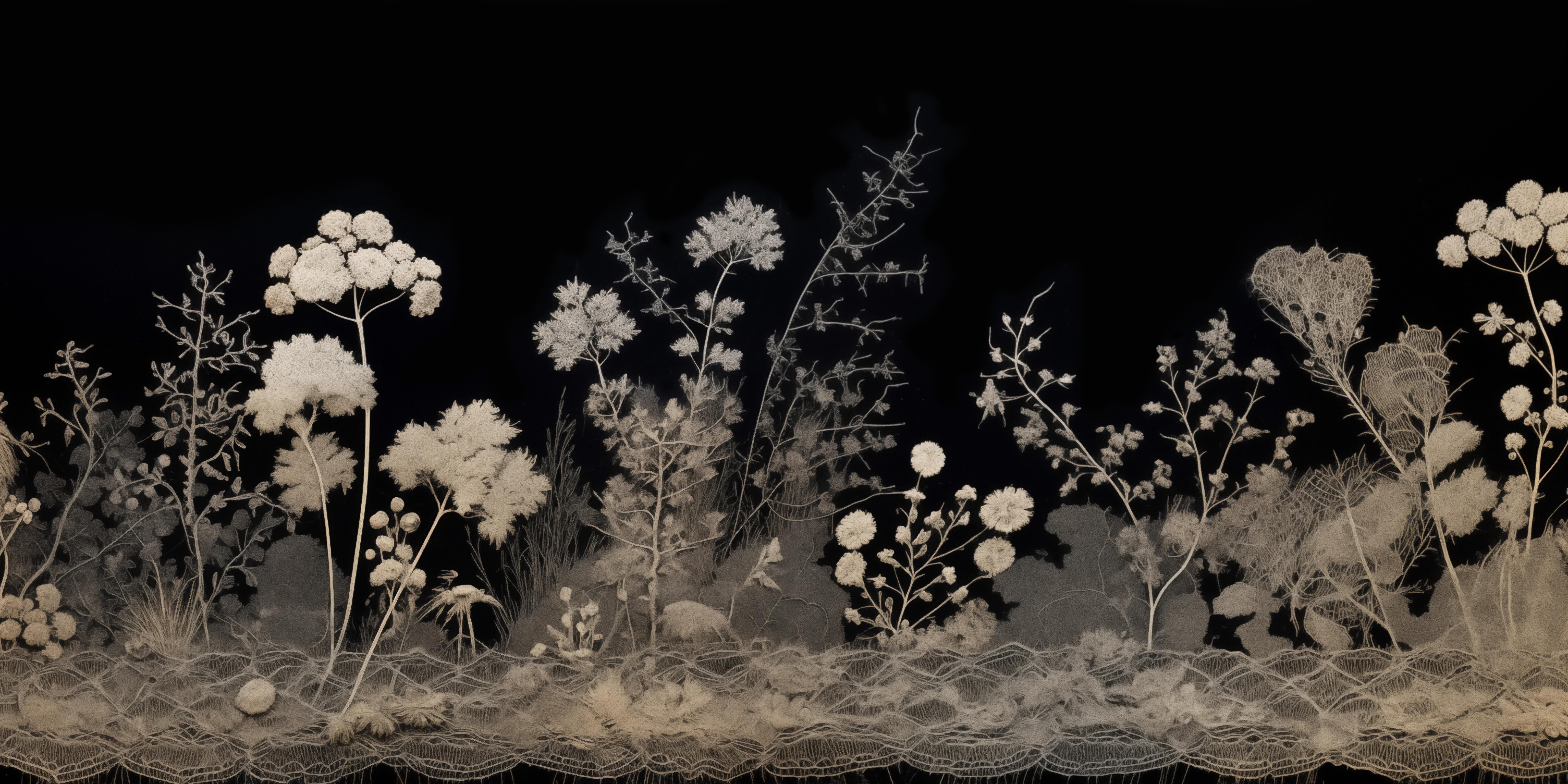 Fidel Santos Black and White Photograph - Flores del Campo - Field Flowers in Lace