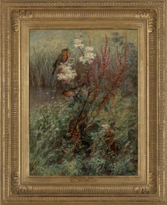 Songbirds in a Woodland Marsh: 19th Century Pre-Raphaelite Oil