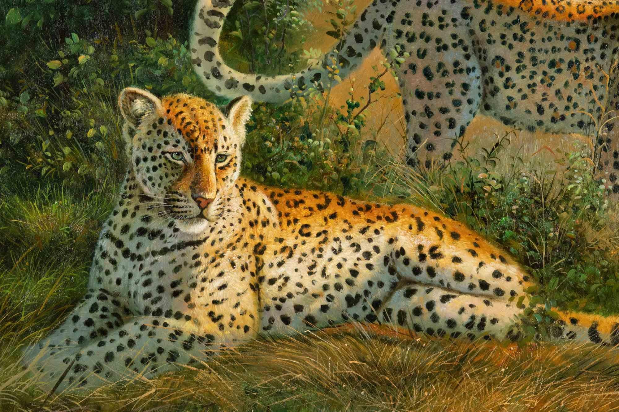 Leopardi - Dipinto a olio di Fidenzio De Angelis - Anni '70/'80 in vendita 1