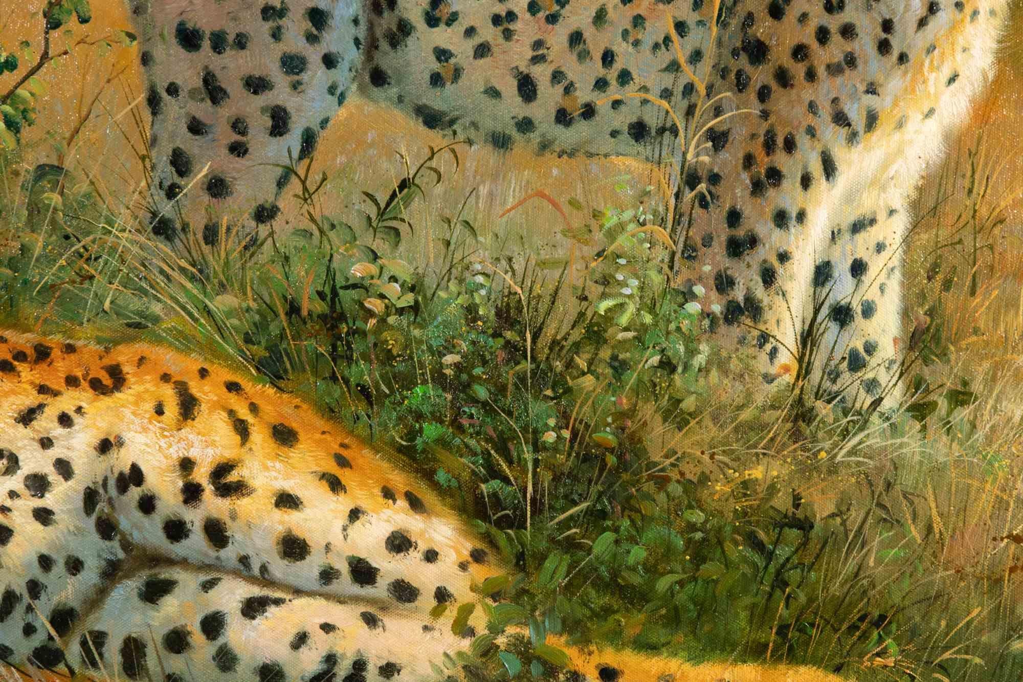 Leopardi - Dipinto a olio di Fidenzio De Angelis - Anni '70/'80 in vendita 2