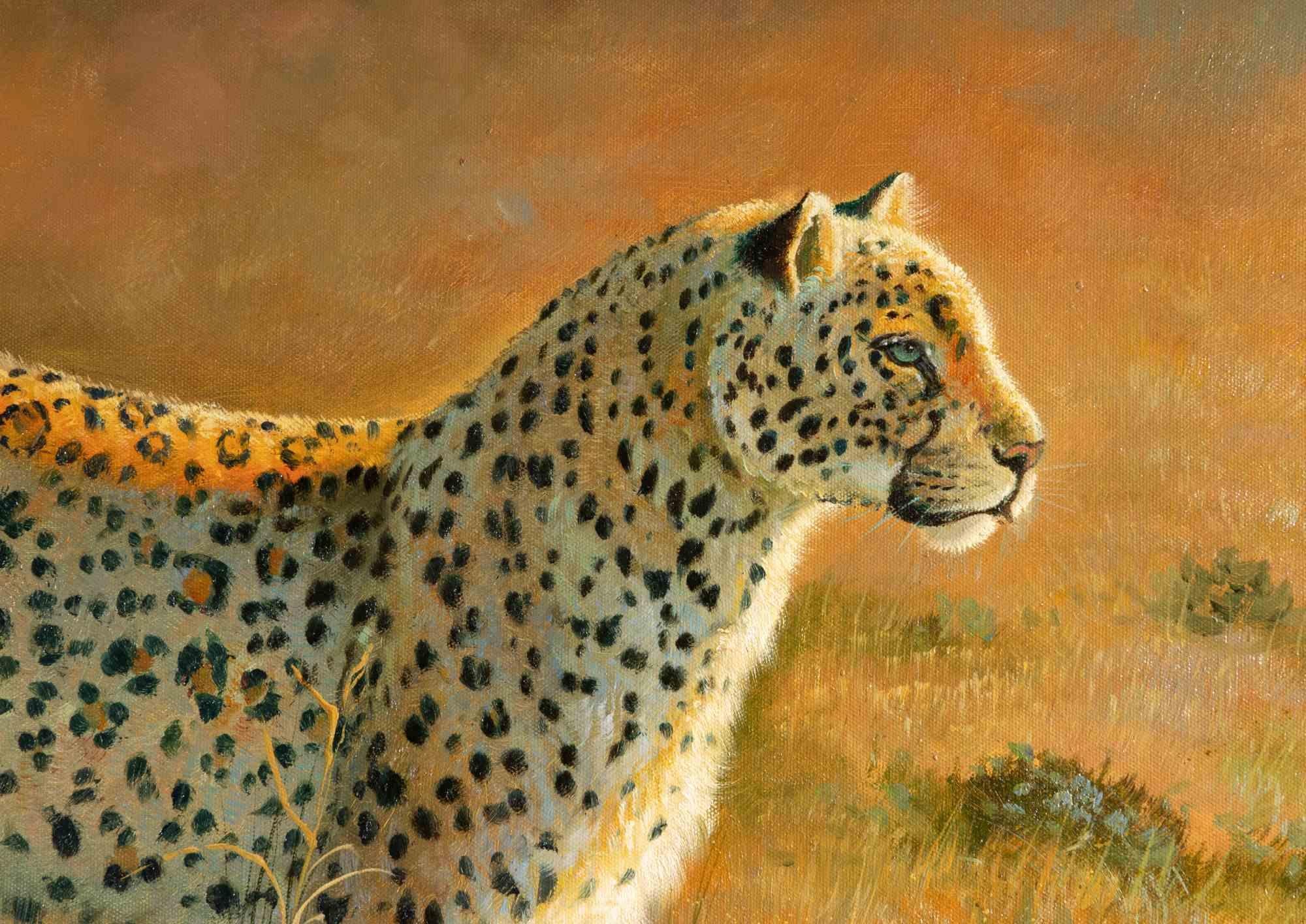 Leopardi - Dipinto a olio di Fidenzio De Angelis - Anni '70/'80 in vendita 3