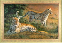 Leopardos - Pintura al óleo de Fidenzio De Angelis - 1970/80s