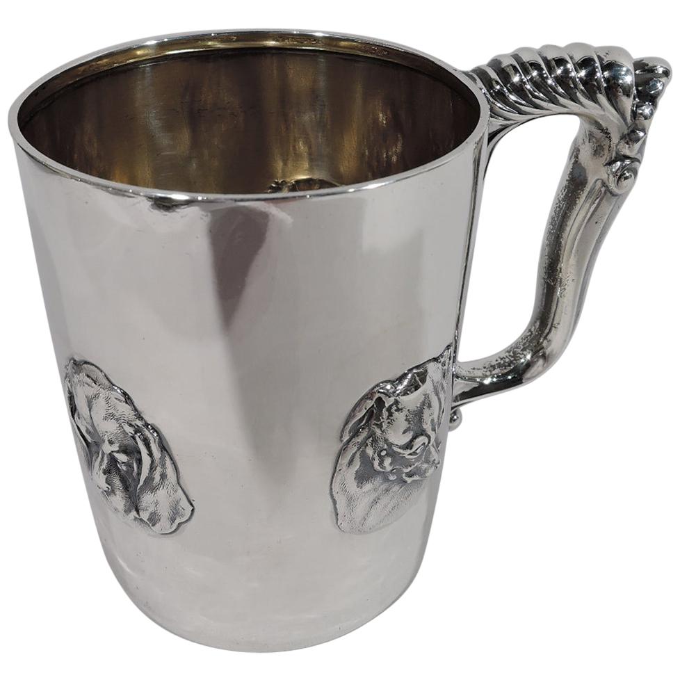 Fido Mug, Antique Gorham Sterling Silver Baby Cup with Canine Medley