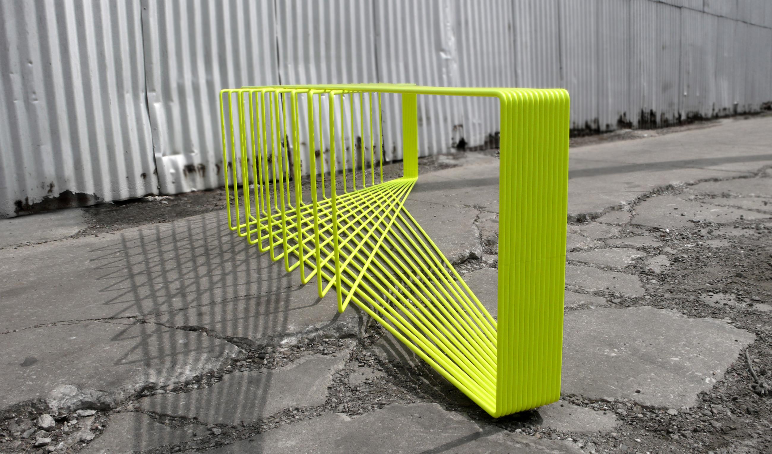 Metalwork FIELD, Contemporary Minimal Geometric Powder-Coated Steel Table and Bench For Sale