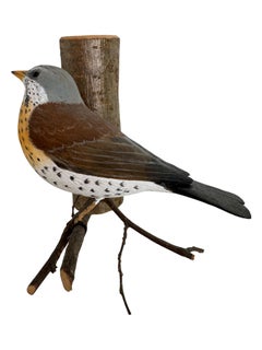Fieldfare Viechtauer Hand Carved Wood Bird, Black Forest Folk Art, Austria