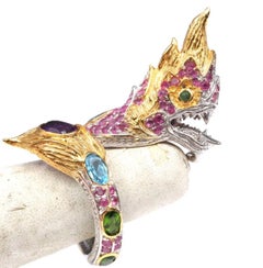 Fierce Dragon Sterling Gold Gemstone Dragon Ring-Ruby, Amethyst, Emerald, etc.