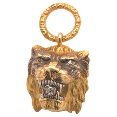 Fierce Gold Platinum & Diamond Lion Fob/Pendant