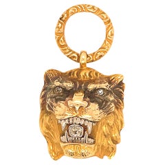 Antique Fierce Gold Platinum & Diamond Lion Fob/Pendant