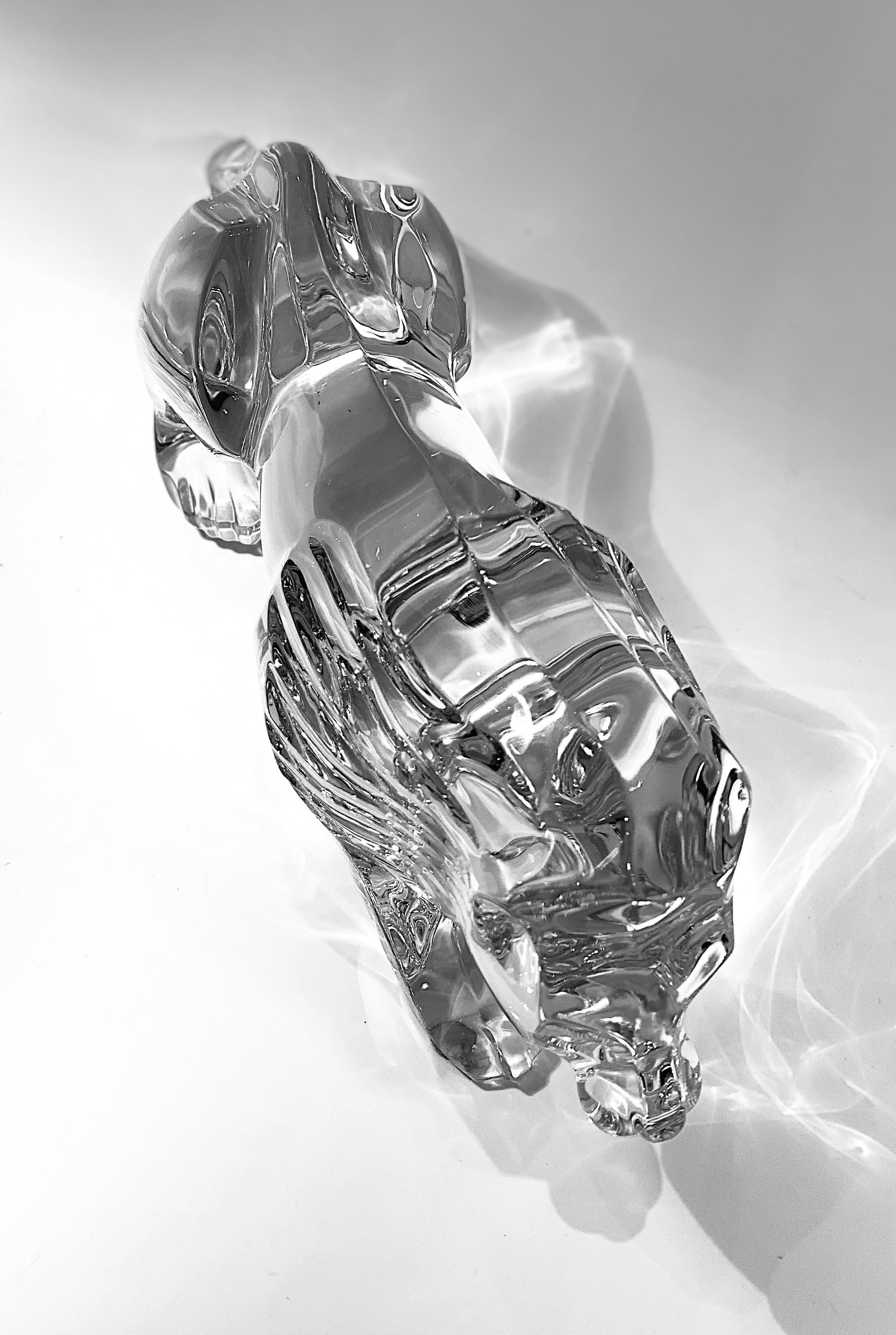 Modern Fierce Large Baccarat Crystal France Walking Lion Figurine