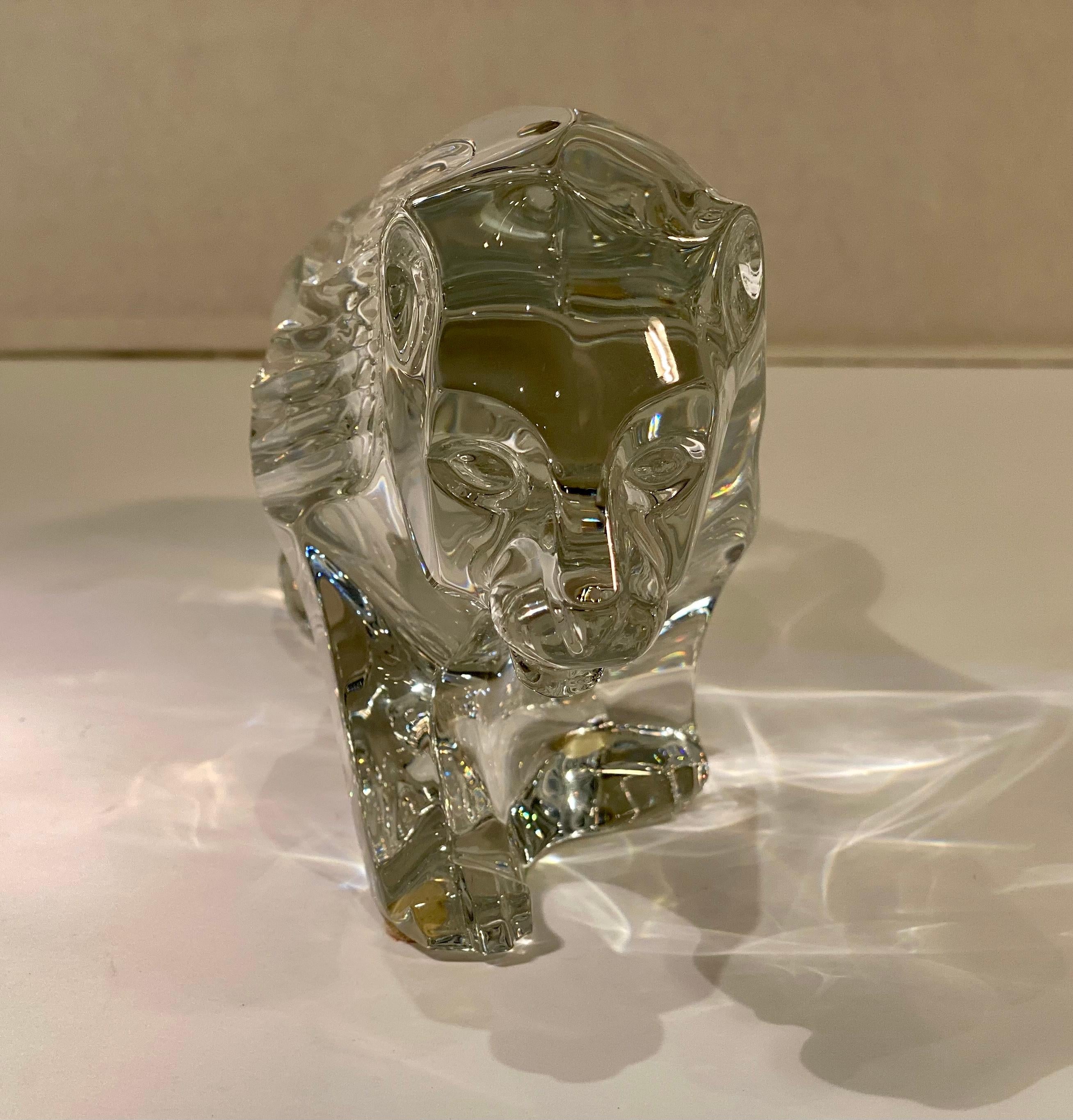 French Fierce Large Baccarat Crystal France Walking Lion Figurine