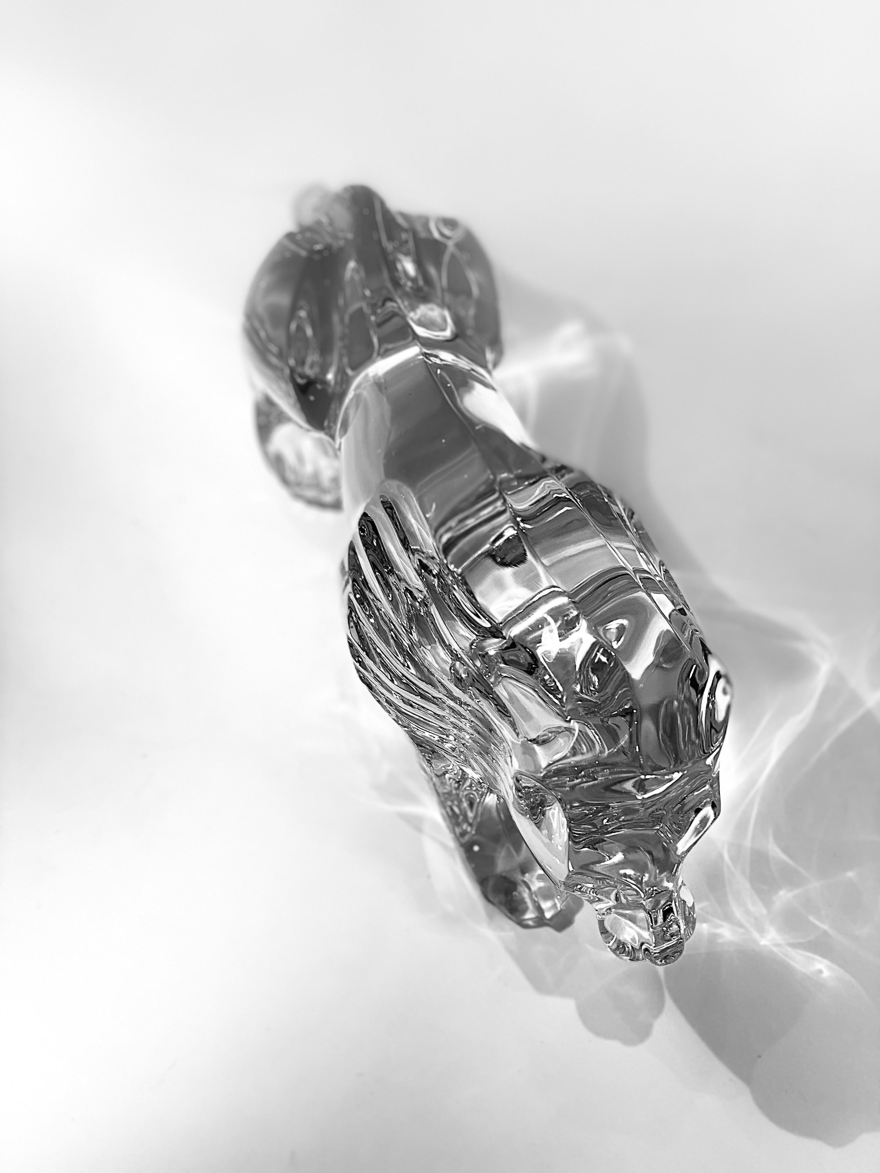 Hand-Crafted Fierce Large Baccarat Crystal France Walking Lion Figurine