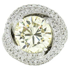 Fiery 18k White Gold GIA 3.66ct Round Yellow Diamond Pave Swirl Engagement Ring