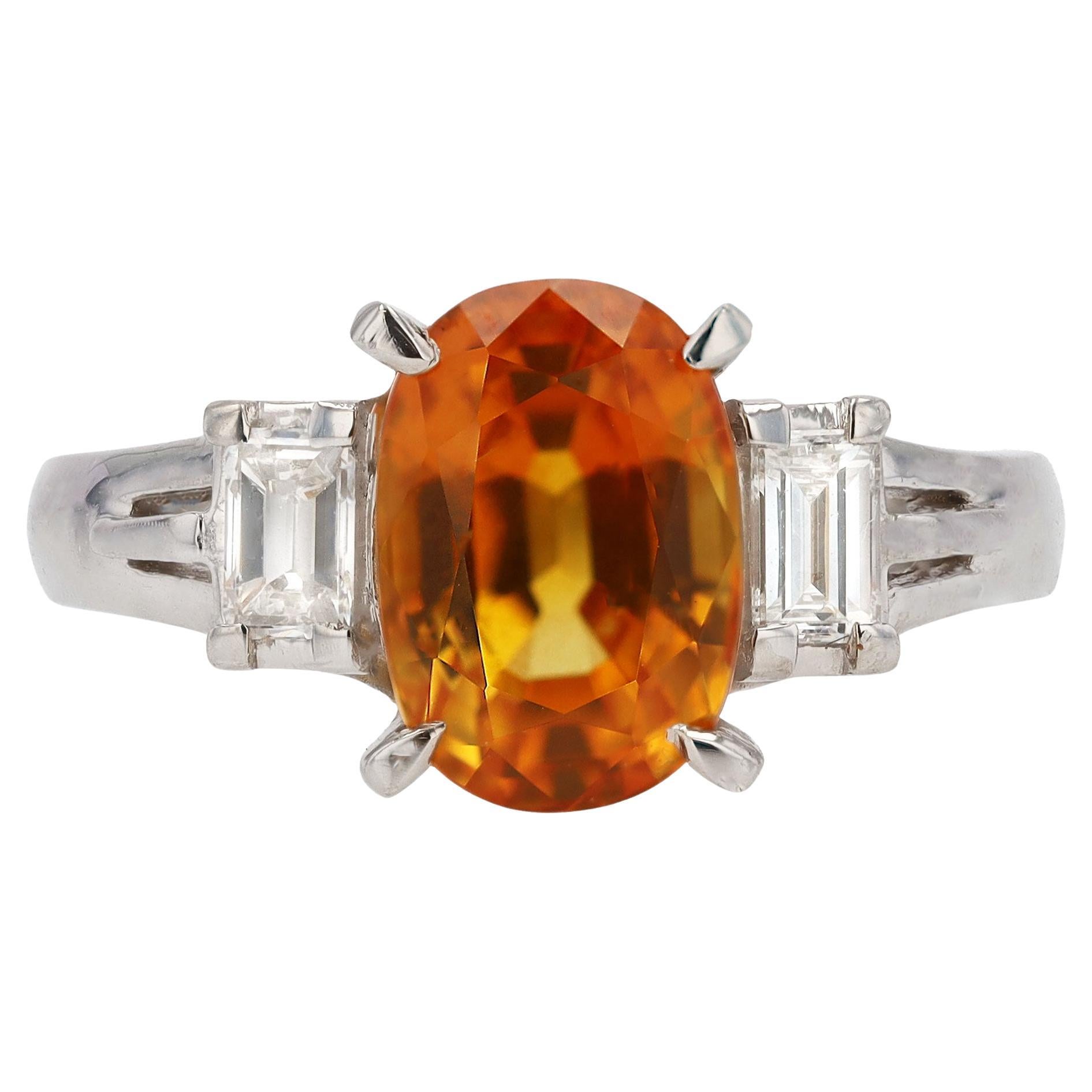 Fiery  3 Carat Orange Sapphire and Diamond Vintage Gemstone Engagement Ring For Sale