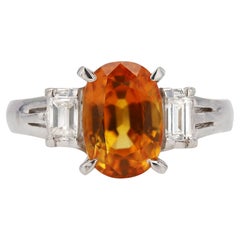 Fiery  3 Carat Orange Sapphire and Diamond Retro Gemstone Engagement Ring