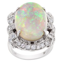 Fiery Australian Opal 
Diamond Ring in 18k White Gold, 1.16 Carat in Diamonds