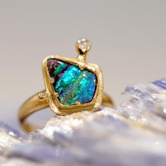 Fiery Boulder Opal Diamond Yellow Gold One-of-a-Kind Ring, Audrius Krulis 2025