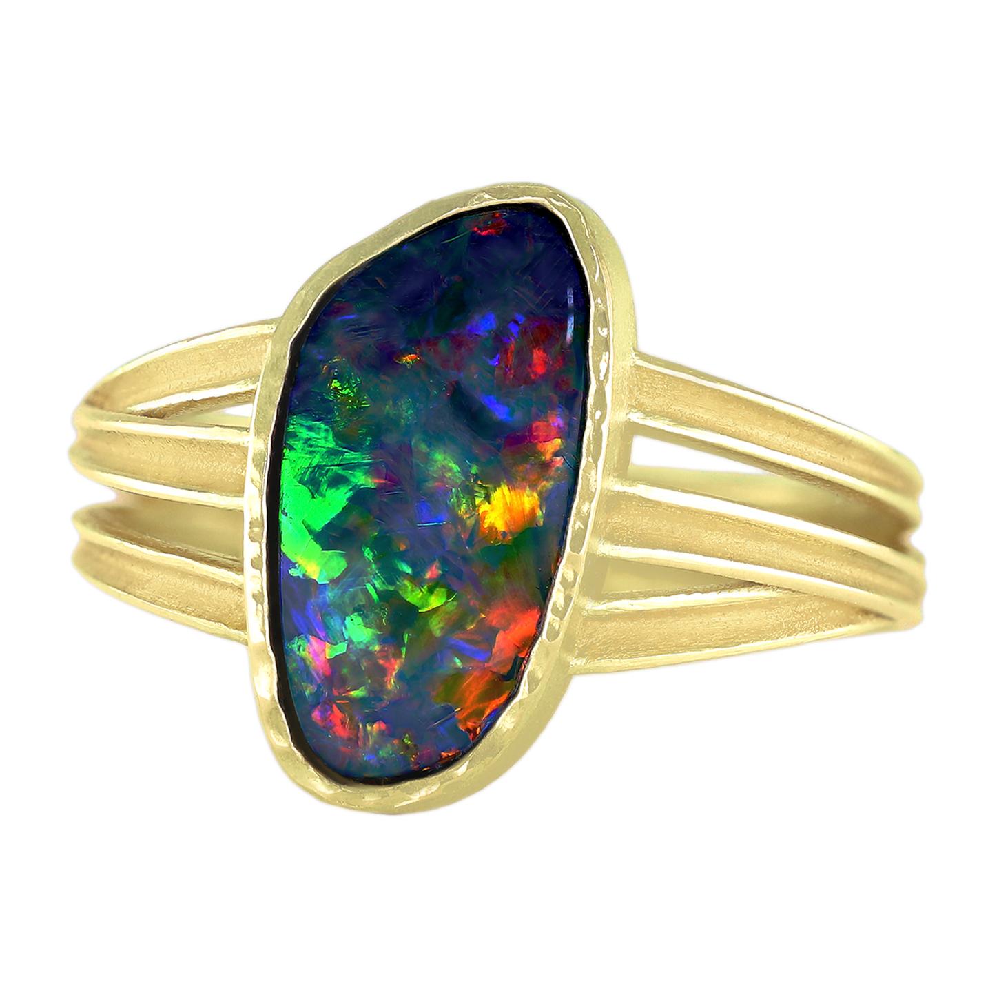 Fiery Boulder Opal One of a Kind Gold Ribbon Ring, Barbara Heinrich In New Condition In Dallas, TX
