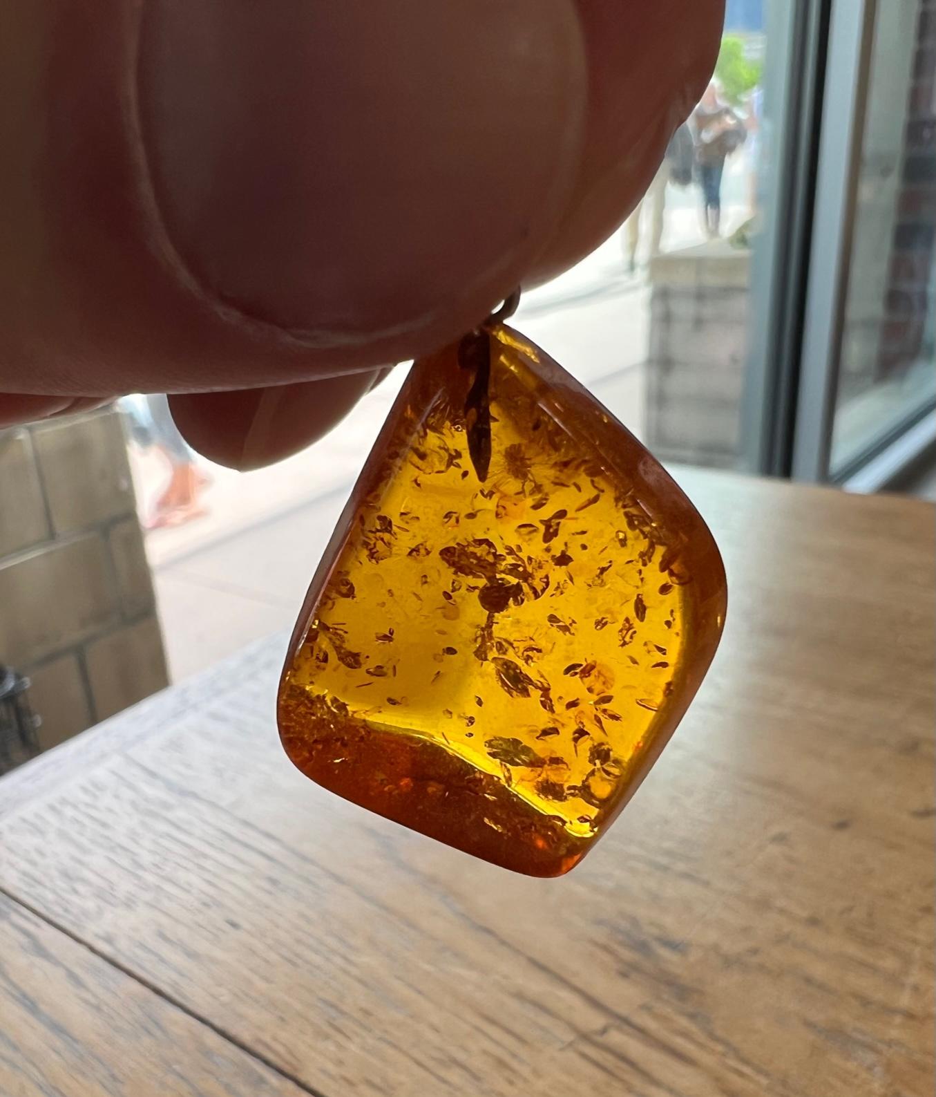 Contemporary Fiery Clear Orange Baltic Amber Pendant For Sale