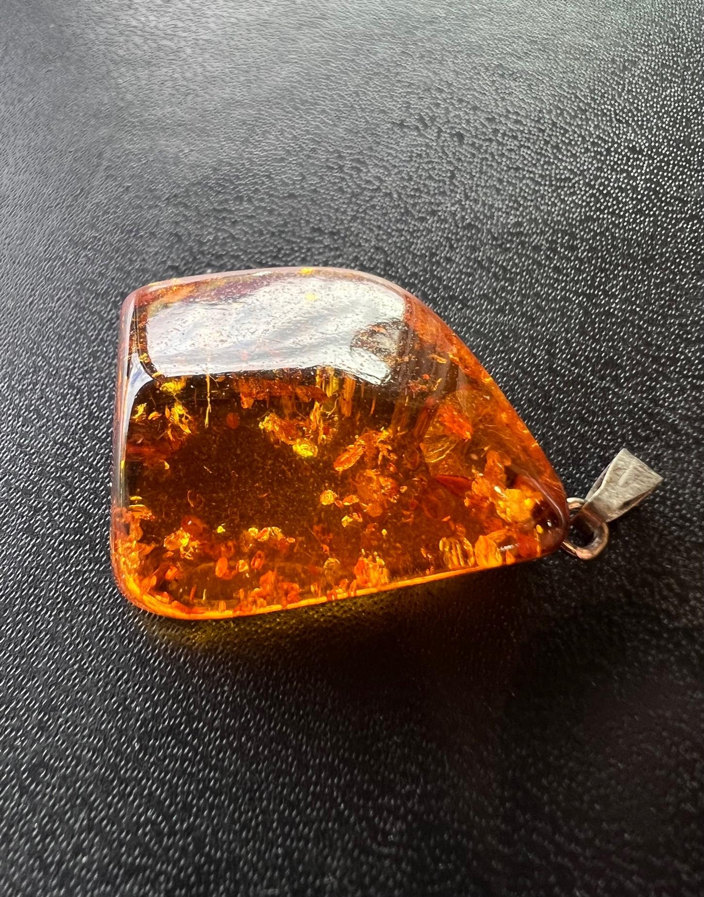 Women's or Men's Fiery Clear Orange Baltic Amber Pendant For Sale