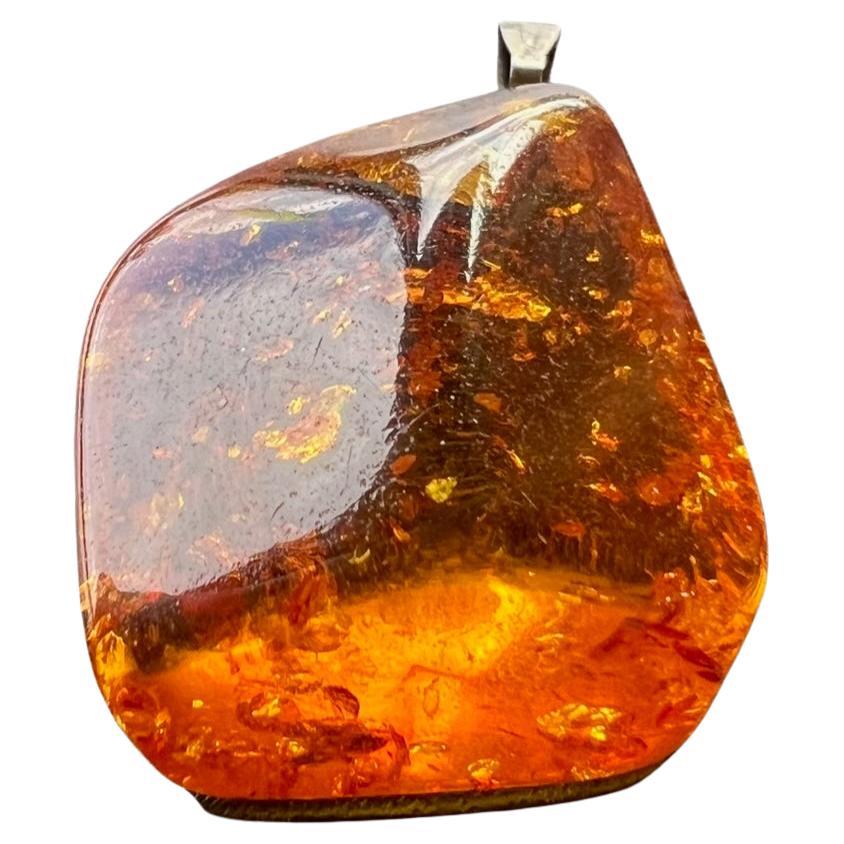 Fiery Clear Orange Baltic Amber Pendant For Sale